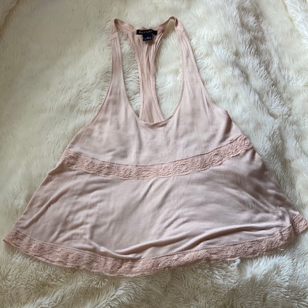 Pink Lace Loose Tank Top